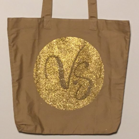 Victoria's Secret Handbags - VICTORIA'S SECRET Tan and Gold Canvas Tote Bag